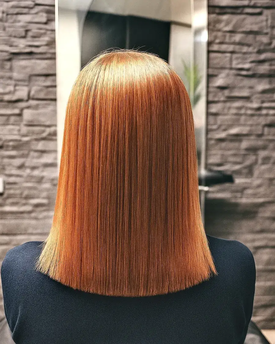 Carré cuivré lissé, coloration chaude — coiffeur à Calais
